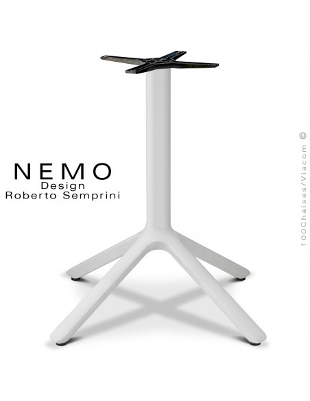 Table NEMO, piétement aluminium peint blanc ou anthracite avec système de fixation plateau.