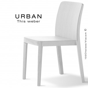 Chaise URBAN, piétement et assise en bois de frêne, peint blanc