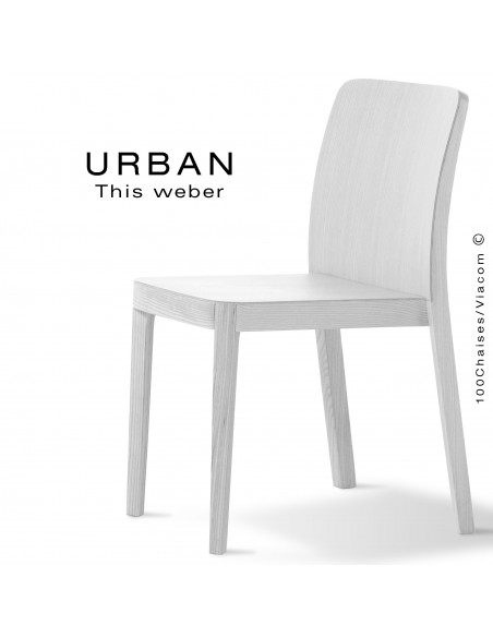Chaise URBAN, piétement et assise en bois de frêne, peint blanc