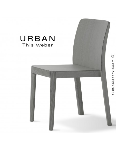 Chaise URBAN, piétement et assise en bois de frêne, peint gris