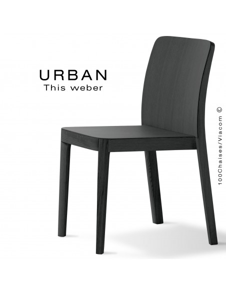 Chaise URBAN, piétement et assise en bois de frêne, peint noir