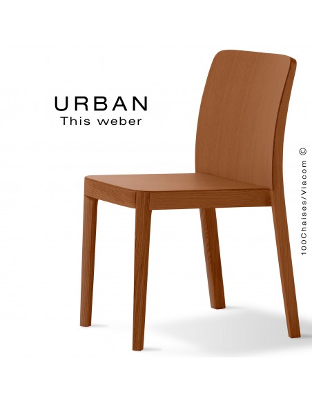 Chaise URBAN, piétement et assise en bois de frêne, teinté teck