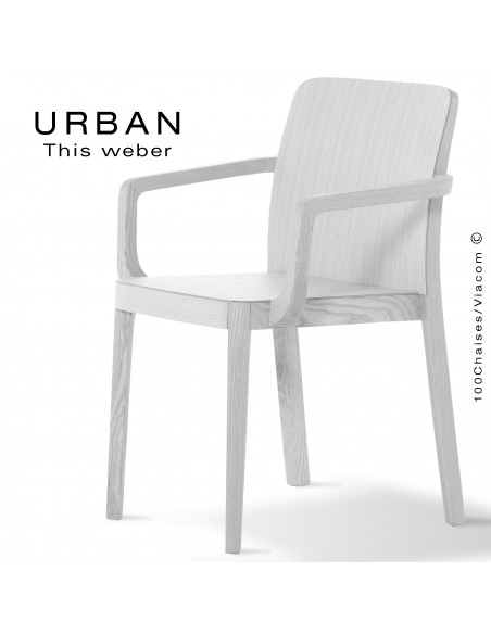 Fauteuil URBAN, piétement et assise en bois de frêne, peint blanc