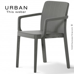 Fauteuil URBAN, piétement et assise en bois de frêne, peint gris