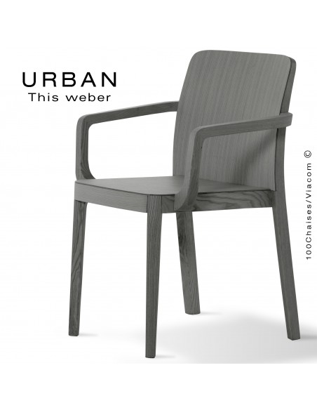 Fauteuil URBAN, piétement et assise en bois de frêne, peint gris