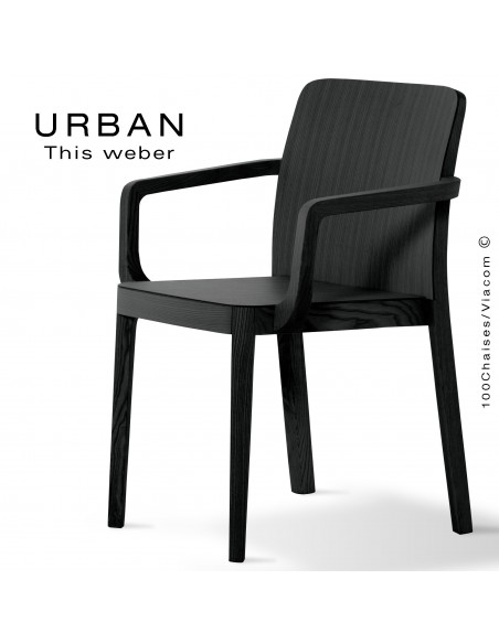 Fauteuil URBAN, piétement et assise en bois de frêne, peint noir