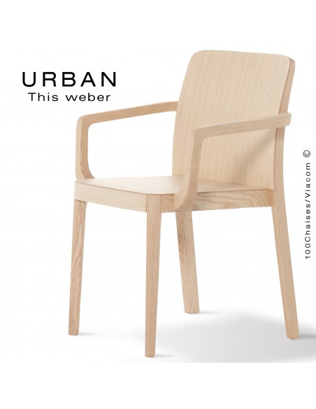 Fauteuil URBAN, piétement et assise en bois de frêne, teinté naturel