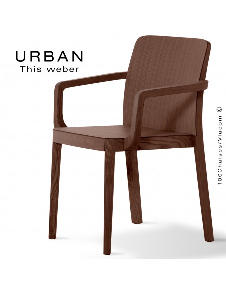 Fauteuil URBAN, piétement et assise en bois de frêne, teinté noyer