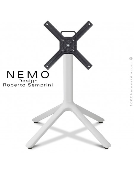 Table NEMO, pour CHR., piétement encastrable aluminium, finition peint blanc.