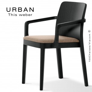 Fauteuil URBAN, structure bois de frêne, peint noir, assise garnie habillage tissu sable