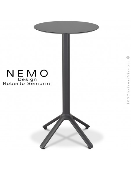 Table mange-debout NEMO, pour CHR., piétement aluminium peint anthracite, plateau fixe Ø60 cm., compact anthracite.