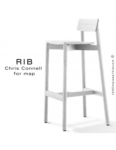 Tabouret de bar RIB, piétement et assise en bois de frêne, peint blanc