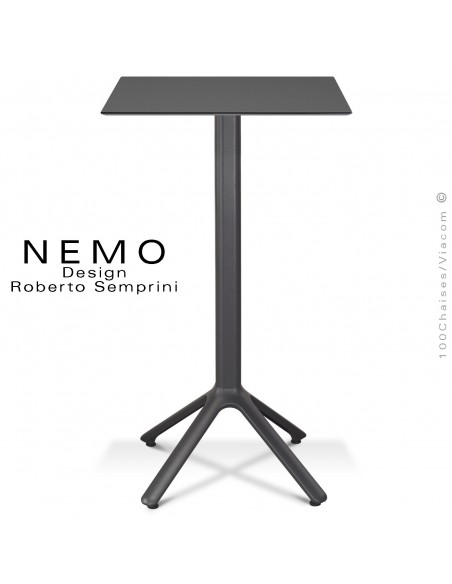 Table mange-debout NEMO, pour CHR., piétement aluminium anthracite, plateau 60x60 cm., compact finition anthracite.