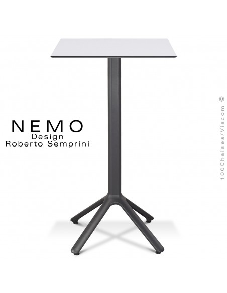 Table mange-debout NEMO, pour CHR., piétement aluminium anthracite, plateau fixe 60x60 cm., compact finition blanc
