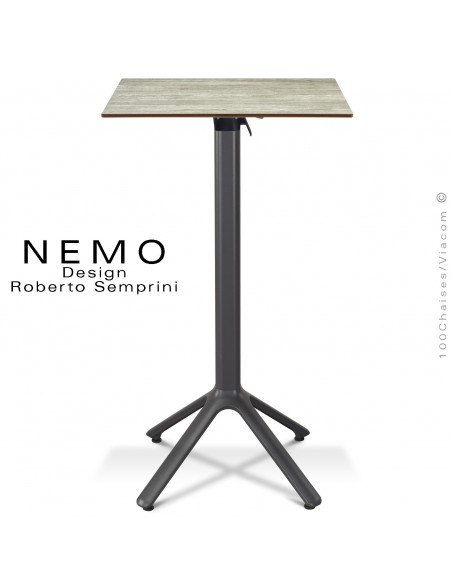 Table mange debout NEMO, piétement encastrable peint anthracite, plateau rabattable 60x60 cm., compact chêne.