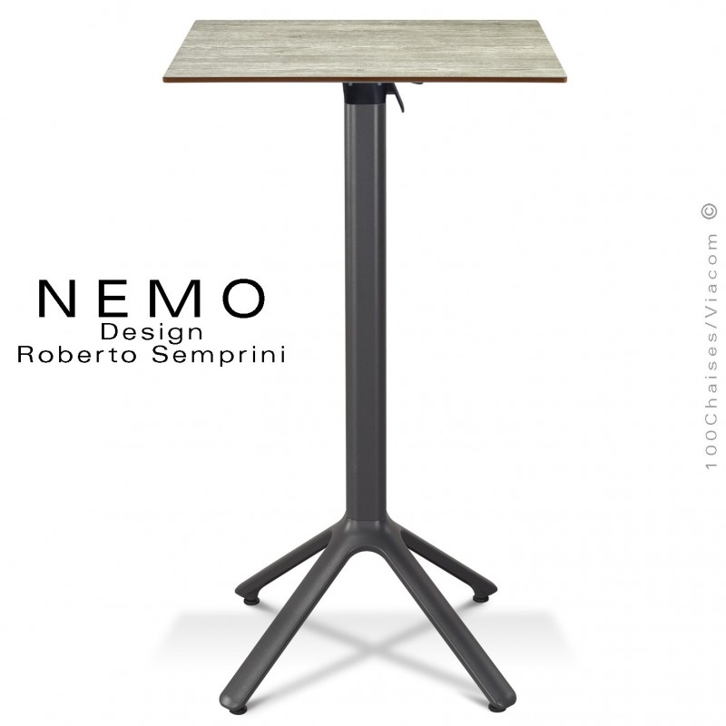 Table mange debout NEMO, piétement encastrable peint anthracite, plateau rabattable 60x60 cm., compact chêne.