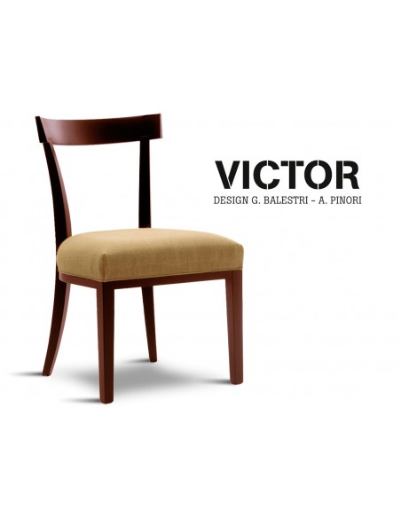 VICTOR chaise en hêtre finition acajou, habillage toile de jute beige 516