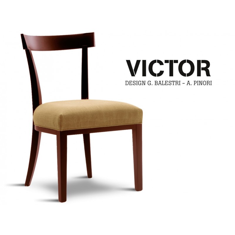 VICTOR chaise en hêtre finition acajou, habillage toile de jute beige 516