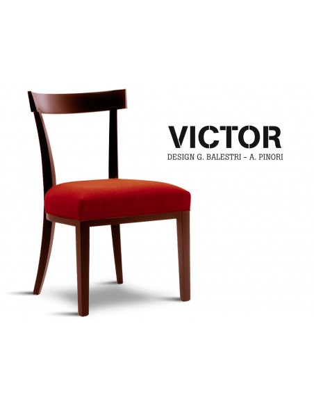 VICTOR chaise en hêtre finition acajou, habillage toile de jute rouge 519