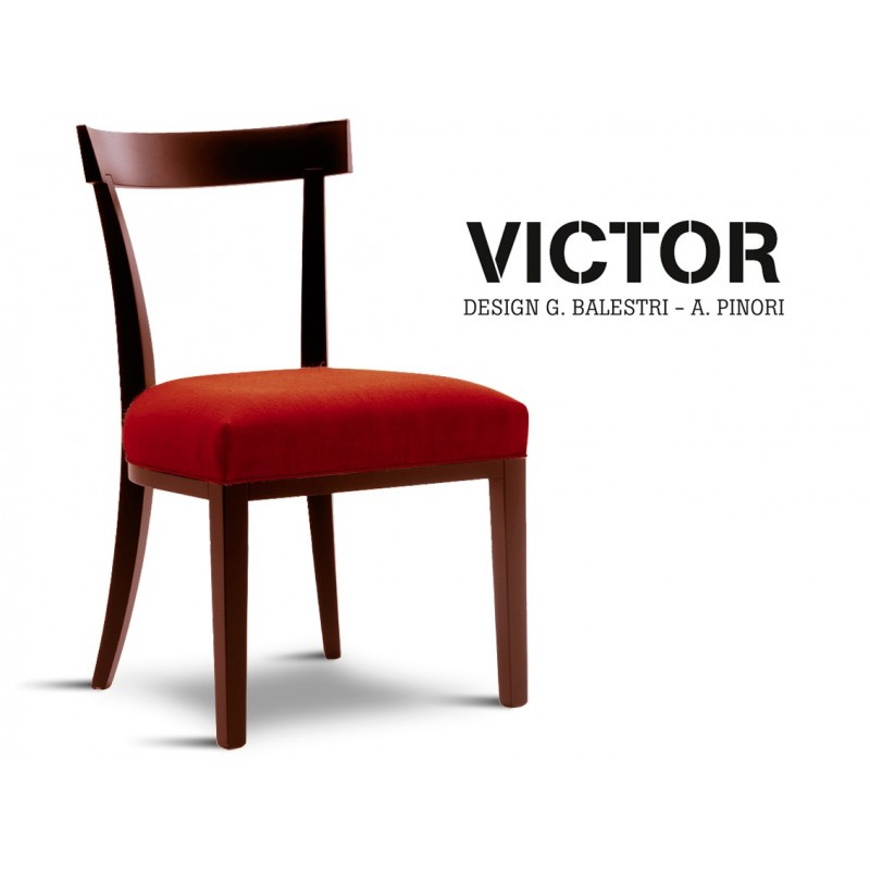 VICTOR chaise en hêtre finition acajou, habillage toile de jute rouge 519
