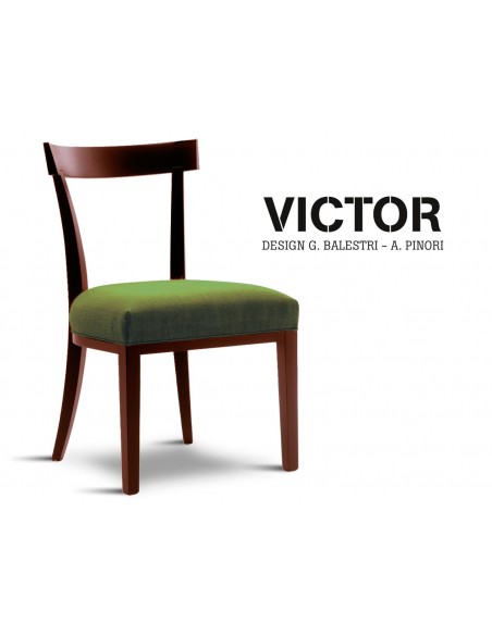 VICTOR chaise en hêtre finition acajou, habillage toile de jute vert armé 520