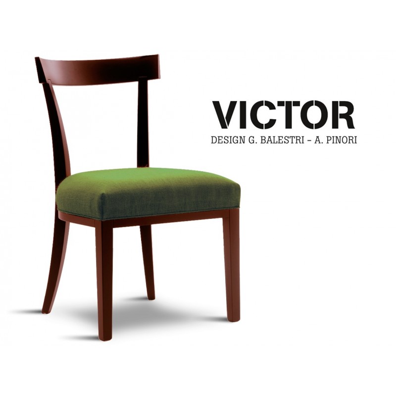 VICTOR chaise en hêtre finition acajou, habillage toile de jute vert armé 520