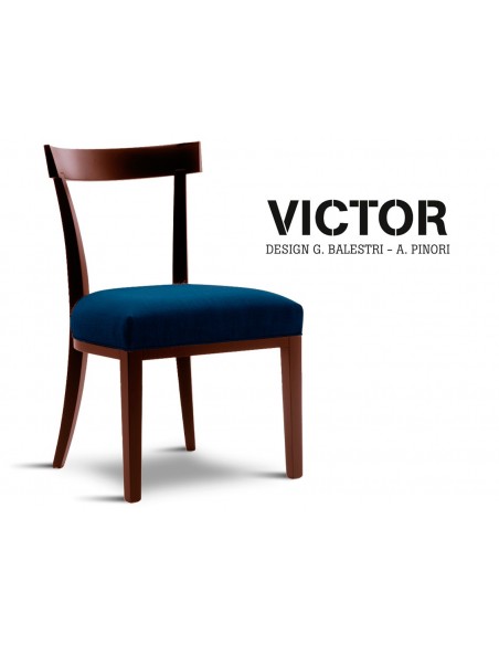 VICTOR chaise en hêtre finition acajou, habillage toile de jute bleu nuit 522
