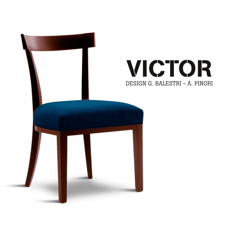 VICTOR chaise en hêtre finition acajou, habillage toile de jute bleu nuit 522