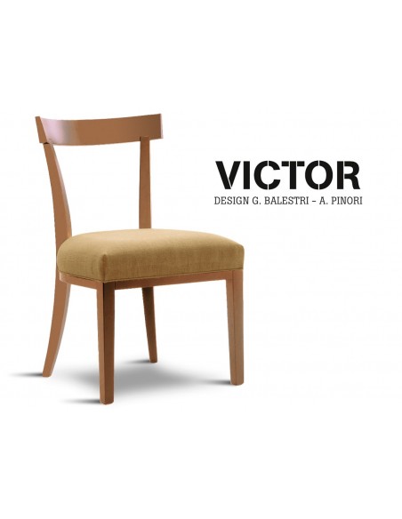 VICTOR chaise en hêtre finition cerise, habillage toile de jute beige 516