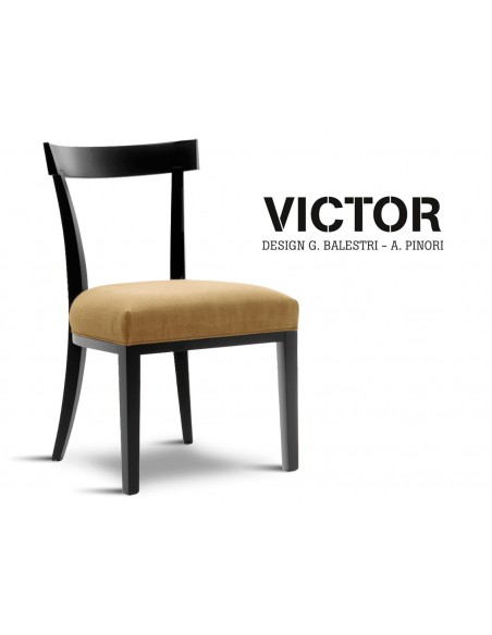 VICTOR chaise en hêtre finition noir effet lumière, habillage toile de jute beige 516