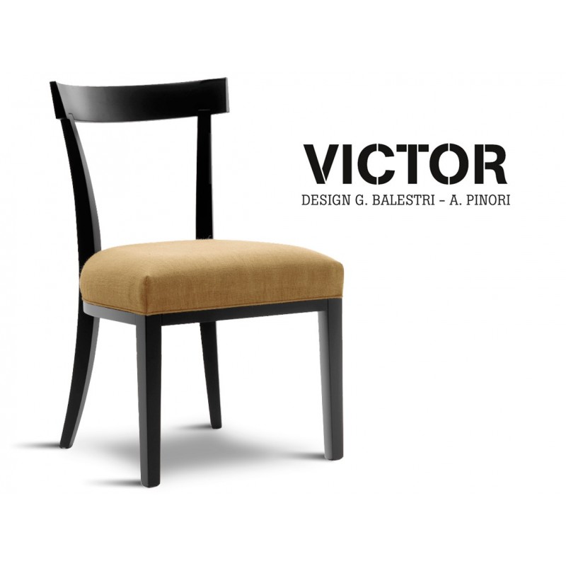 VICTOR chaise en hêtre finition noir effet lumière, habillage toile de jute beige 516