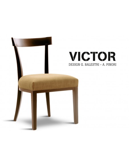 VICTOR chaise en hêtre finition noix, habillage toile de jute beige 516