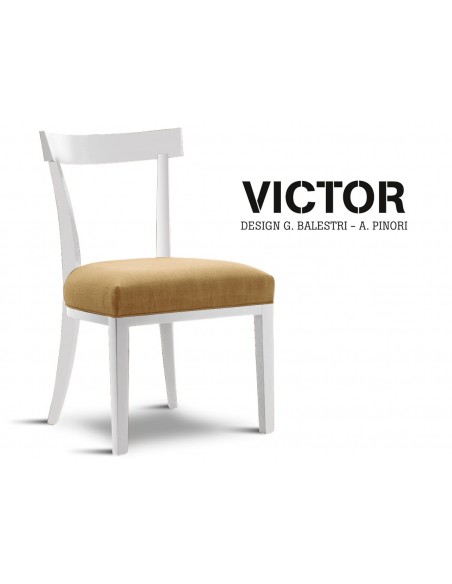 VICTOR chaise en hêtre finition peinture laqué blanc, habillage toile de jute beige 516