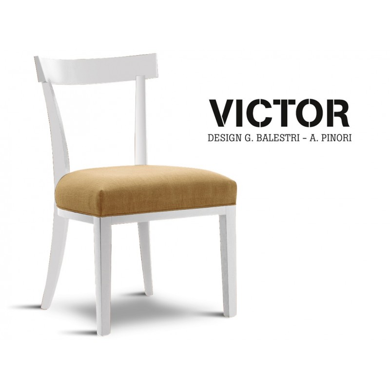VICTOR chaise en hêtre finition peinture laqué blanc, habillage toile de jute beige 516