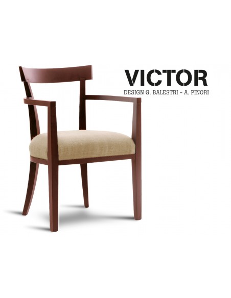 VICTOR fauteuil en bois finition acajou, habillage toile de jute écru 515