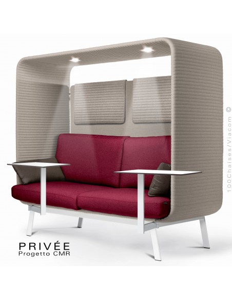 Banquette PRIVÉE, canopy LK535, assise-dossier LK531, coussins LK539, appuis-tête LK535, 2 tablettes, 2 LED, peint blanche.