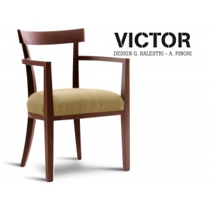 VICTOR fauteuil en bois finition acajou, habillage toile de jute beige 516