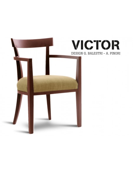 VICTOR fauteuil en bois finition acajou, habillage toile de jute beige 516