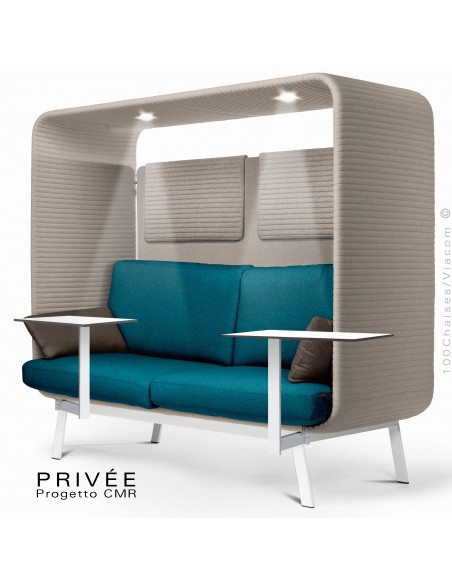 Banquette PRIVÉE, canopy LK535, assise-dossier LK543, coussins LK539, appuis-tête LK535, 2 tablettes, 2 LED, structure blanche.