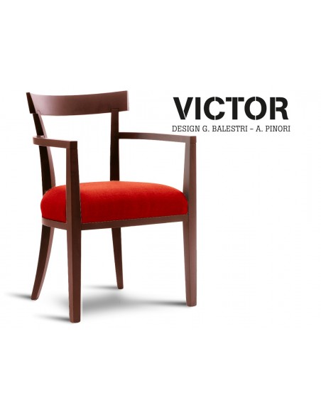 VICTOR fauteuil en bois finition acajou, habillage toile de jute rouge 519