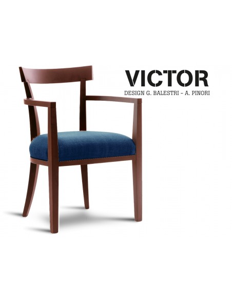 VICTOR fauteuil en bois finition acajou, habillage toile de jute bleu nuit 522