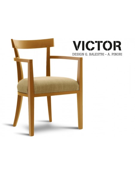 VICTOR fauteuil en bois finition cerise, habillage toile de jute beige 516