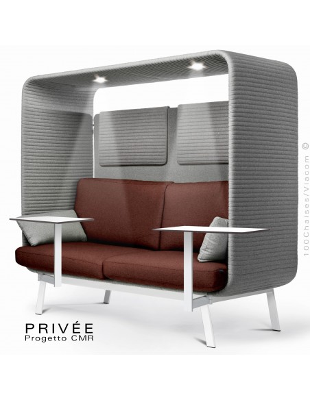 PRIVÉE, canopy LK538, assise dossier LK536, coussins LK538, 2 appuis-tête LK538, 2 tablettes, 2 LED+USB, structure blanche.