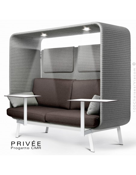 PRIVÉE, canopy LK538, assise dossier LK539, coussins LK538, 2 appuis-tête LK538, 2 tablettes, 2 LED+USB, structure blanche.