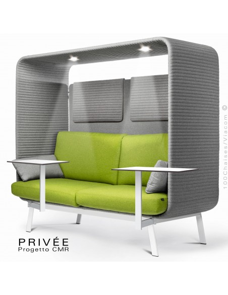 PRIVÉE, canopy LK538, assise dossier LK542, coussins LK538, 2 appuis-tête LK538, 2 tablettes, 2 LED+USB, structure blanche.