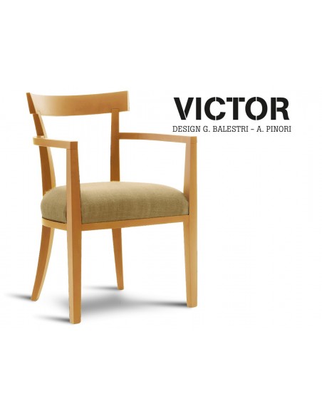 VICTOR fauteuil en bois finition hêtre, habillage toile de jute beige 516