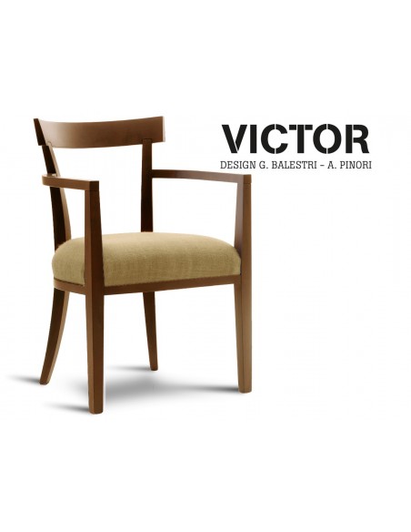 VICTOR fauteuil en bois finition noix, habillage toile de jute beige 516