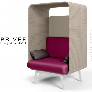 Banquette alcôve PRIVÉE, canopy 535, assise 530, coussin 539, structure acier.