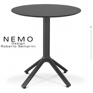 Table NEMO pour CHR., piétement aluminium peint anthracite, plateau Ø60 cm., compact anthracite.