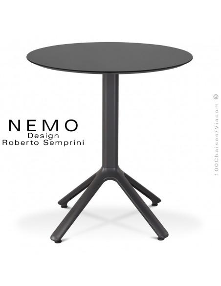 Table NEMO pour CHR., piétement aluminium peint anthracite, plateau Ø60 cm., compact anthracite.